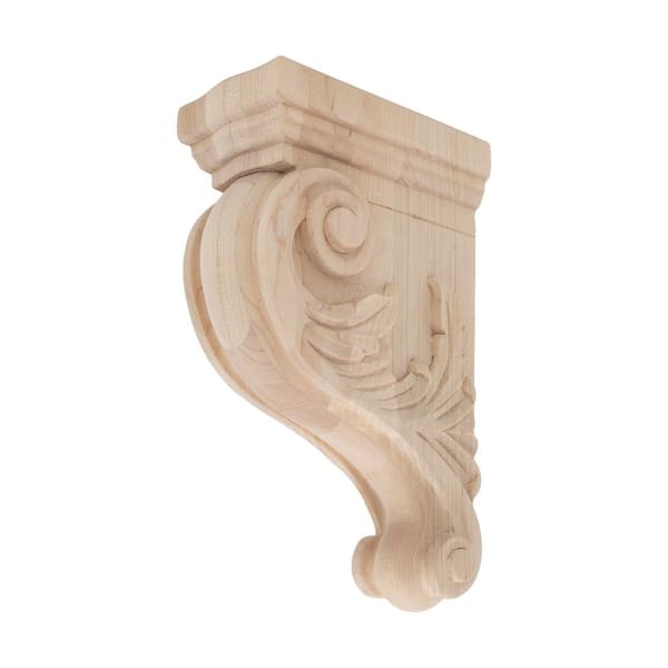2-1/2 in. x 8 in. x 5 in. Unfinished Small Hand Carved North American Solid Hard Maple Acanthus Wood Corbel