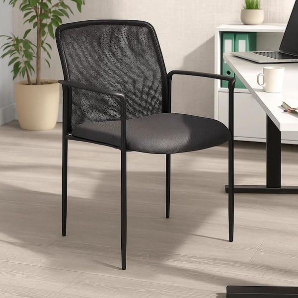 Vayu Mesh Upholstered Ergonomic Guest Chair in Black and Gray with Non-Adjustable Arms