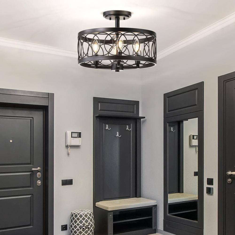 Oil Rubbed Bronze Drum Semi-Flush Mount Light