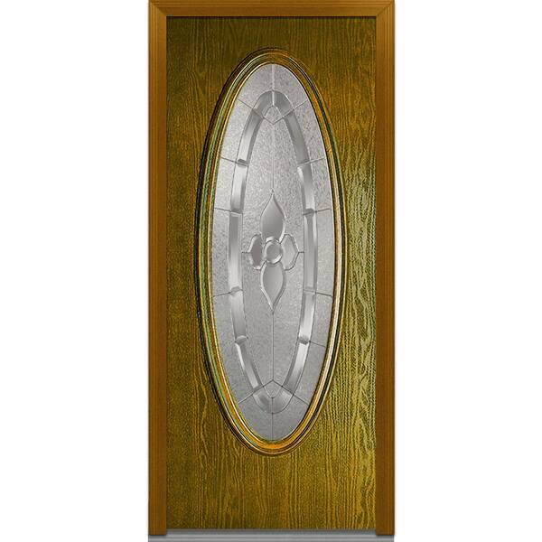 Milliken Millwork 36 in. x 80 in. Master Nouveau Right Hand Oval Lite Decorative Classic Stained Fiberglass Oak Prehung Front Door