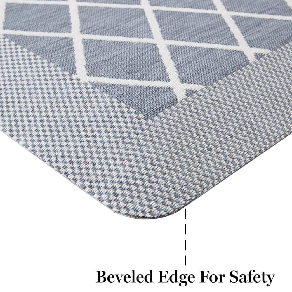 Miles Blue and White Polyester Anti-Fatigue Kitchen Mat