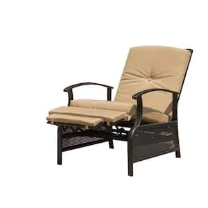 Metal Outdoor Recliner Chair with Khaki Cushion