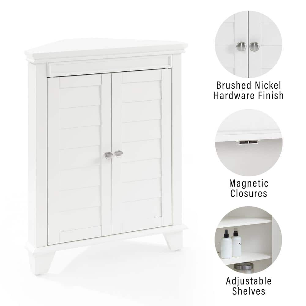 White Wooden Corner Bathroom Cabinet with Adjustable Shelves