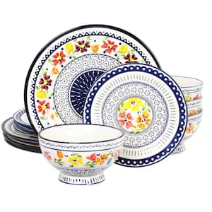 Luxembourg 12-Piece Country/Cottage Multicolor/Glossy Finish Earthenware Dinnerware Set (Service for 4)