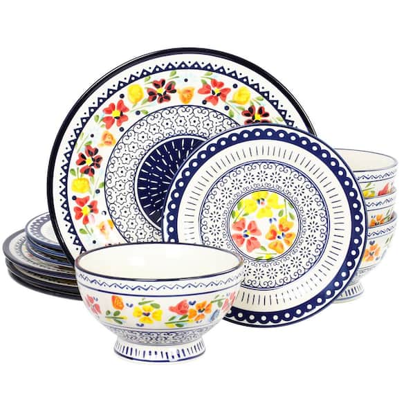 GIBSON elite Luxembourg 12-Piece Country/Cottage Multicolor/Glossy Finish Earthenware Dinnerware Set (Service for 4)