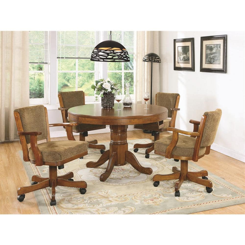 Mitchell 33" Olive-Brown Upholstered Game Chair with Amber Wood Finish