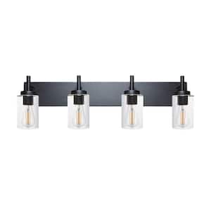 31 in. W 4-Light A Vanity Light Fixtures Black with Glass Shade Bathroom Lights Over Mirror Lights for Vanity Mirror