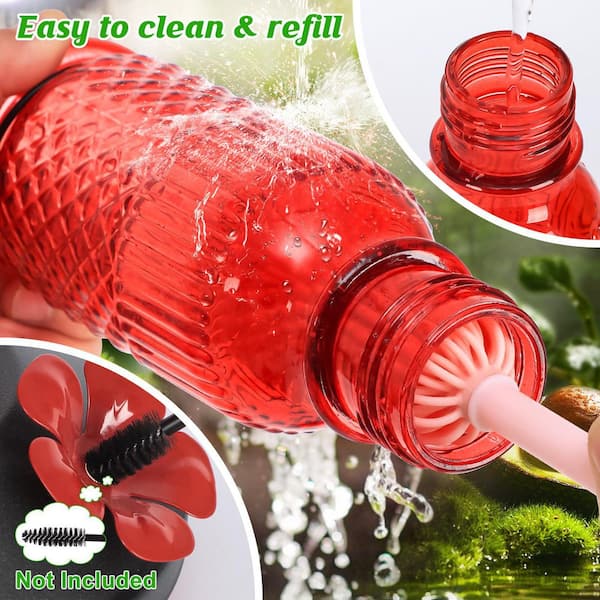 16 oz. Red Glass Hummingbird Feeder with 4 Bee Guard Ports and Ant Moat for Outdoor Hanging as Gifts for Women (1-Pack)