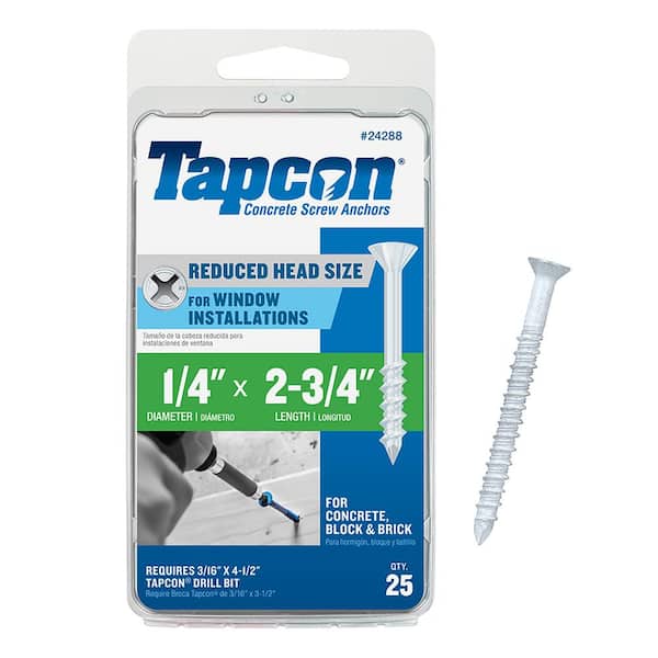 Tapcon 1/4 in. x 2-3/4 in. White Ultrashield Phillips Flat-Head Concrete Anchors (25-Pack)
