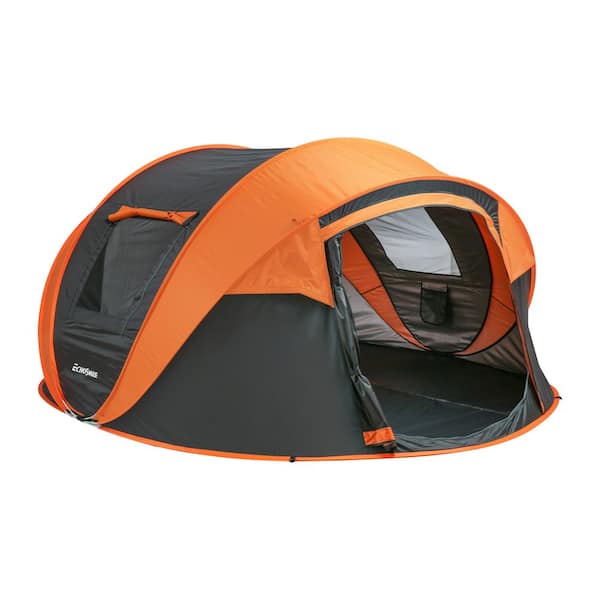 Otryad 10 ft. x 7 ft. Black Orange Pop Up Camping Tent, 5-8 Person Portable Instant Tent with 2 Doors and Mesh Windows