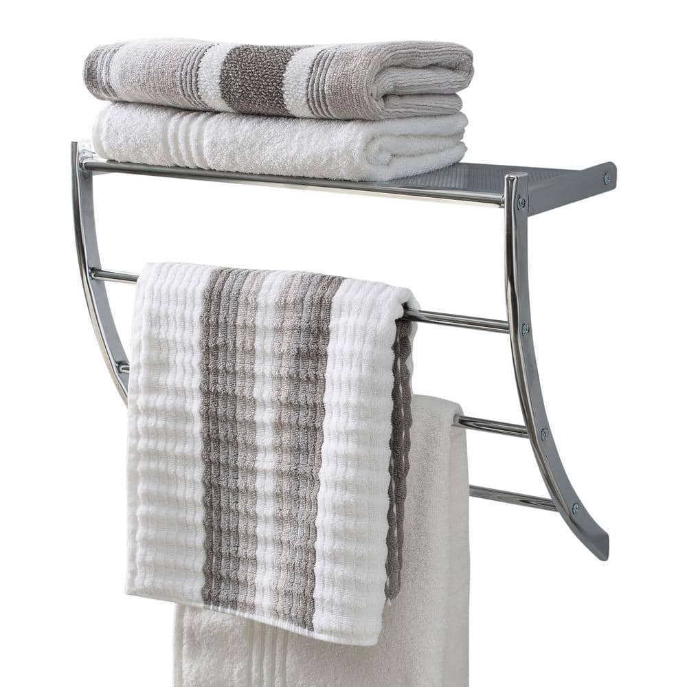 Chrome Wall Mounted Towel Rack with Shelf