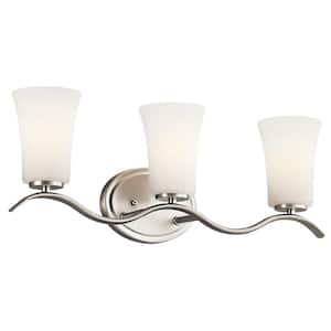 Armida 23 in. 3-Light Brushed Nickel Transitional Bathroom Vanity Light with Satin Etched White Glass