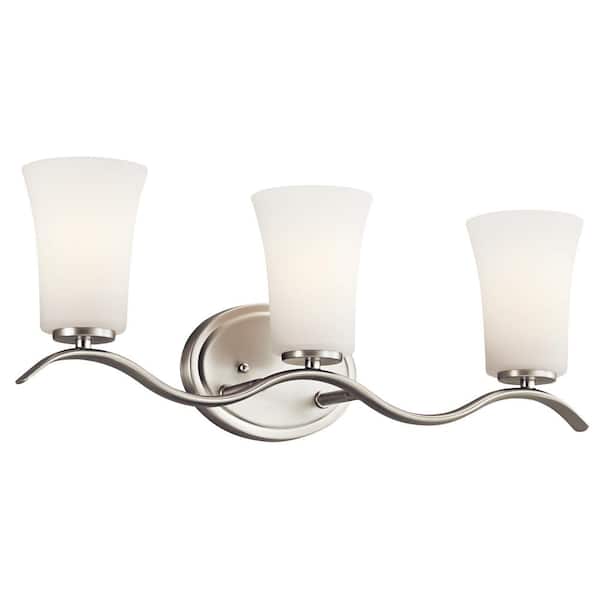 KICHLER Armida 23 in. 3-Light Brushed Nickel Transitional Bathroom Vanity Light with Satin Etched White Glass