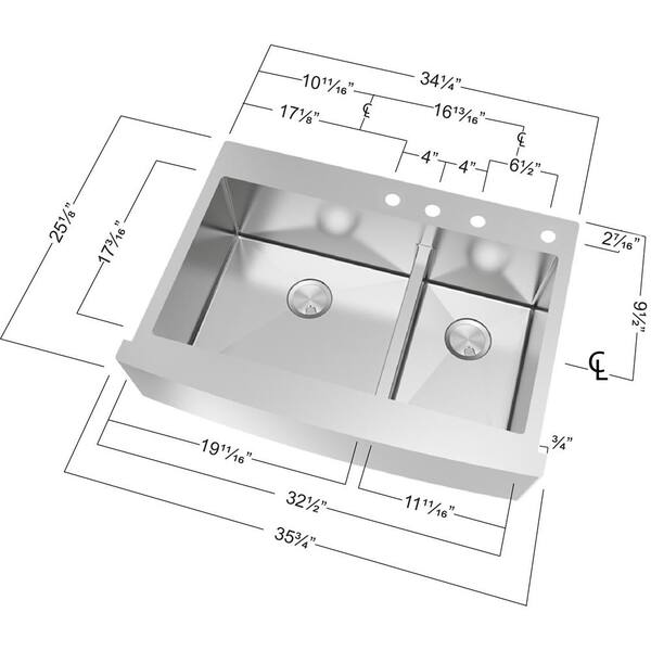 Diamond Farmhouse/Apron-Front Stainless Steel 36 in. 1-Hole Double Offset Bowl Kitchen Sink in Brushed Diamond Farmhouse/Apron-Front Stainless Steel 36 in. 1-Hole Double Offset Bowl Kitchen Sink in Brushed