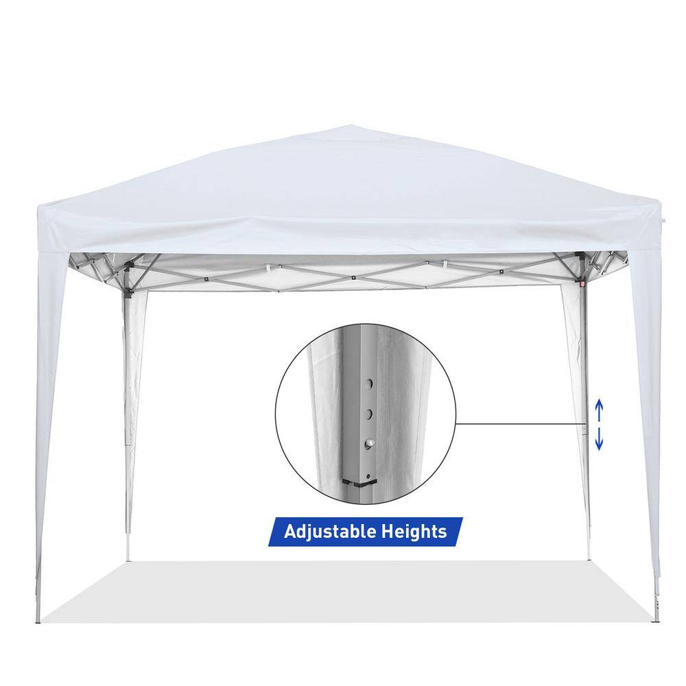 White 10x10 ft Adjustable Height Pop-Up Canopy Tent
