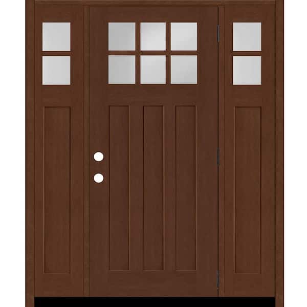 Steves & Sons Regency 68 in. x 80 in. 6-Lite Top Lite Clear Glass RHOS Mahogany Fiberglass Prehung Front Door 14 in. Side Lites