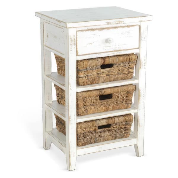 Benjara 20 in. White and Natural Brown Rectangular Wooden Top End Table