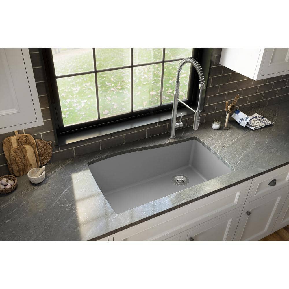 Gray Quartz Composite Single Bowl Undermount Kitchen Sink