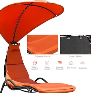 Hanging Chaise Lounge Swing Hammock Canopy Thick Cushion Orange