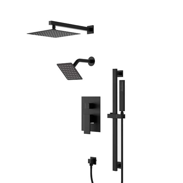 Crozet 3-Spray 10 in. Wall Mount Dual Fixed and Handheld Shower Head Shower Faucet Hand Shower 2.5 GPM in Matte Black