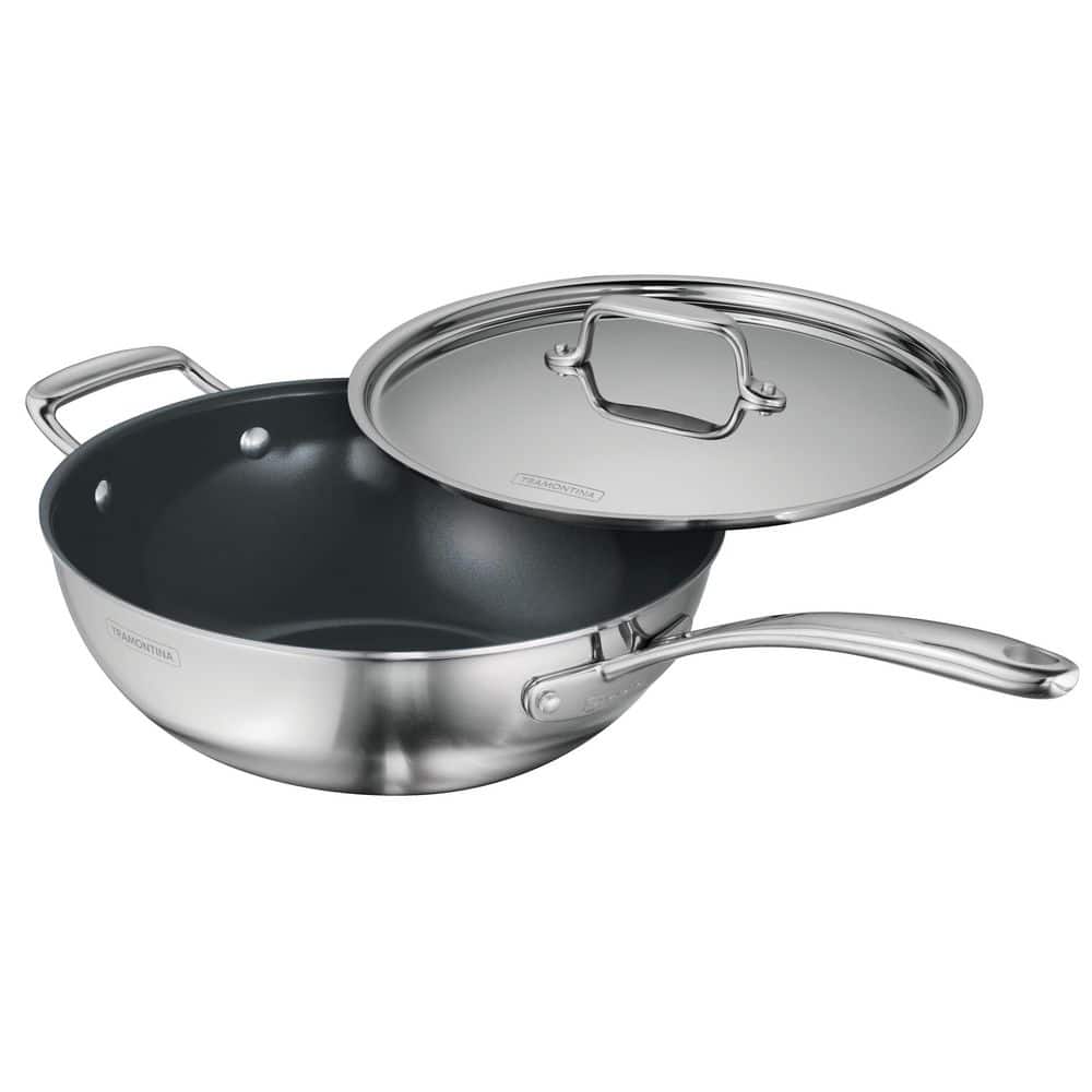 Tramontina Utsava Stainless Steel Tri-Ply Clad 3.75 Qt Covered Wok with Ceramic Interior