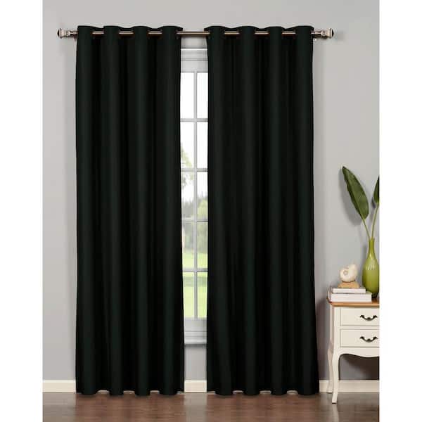Bella Luna Semi-Opaque Emma Microfiber Room Darkening 54 in. W x 95 in. L Grommet Curtain Panel in Black