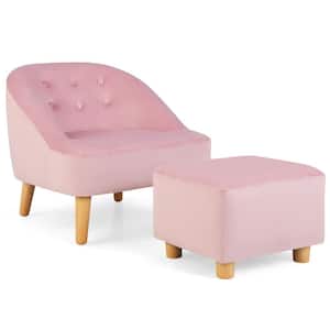 Pink Kids Sofa Chair With Ottoman Toddler Single Sofa Velvet Upholstered Couch