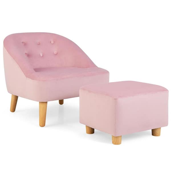 Costway Pink Kids Sofa Chair With Ottoman Toddler Single Sofa Velvet Upholstered Couch