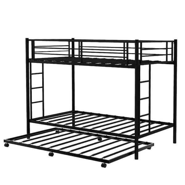Qualfurn Black Vina Twin Over Twin Metal Bunk Bed With Trundle Bwm197259b The Home Depot