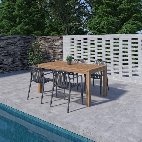 Georgette 5-Piece Solid Teak Wood 100% FSC Rectangular Patio Dining Set Grey