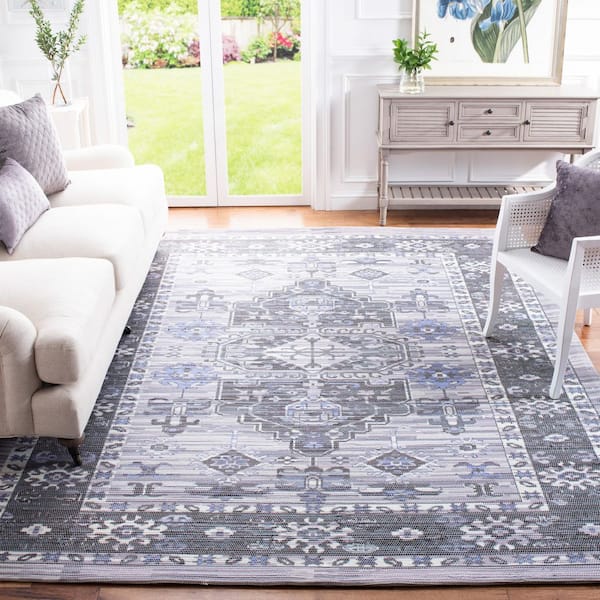 Saffron 8 ft. x 10 ft. Purple/Ivory Geometric Medallion Border Area Rug