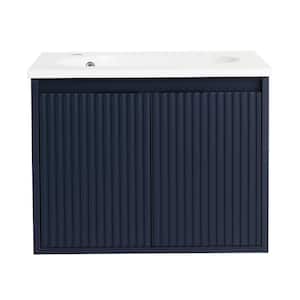24 in. W x 18 in. D x 18 in. H Single Sink Wall Mounted Bath Vanity in Navy Blue with White Cultured Marble Top