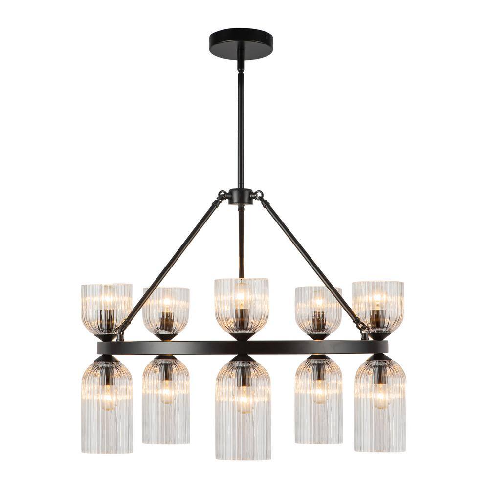 Nelly 26-in 10 Light 40-Watt Matte Black/Clear Ribbed Glass Chandelier price history on PriceWatchPro