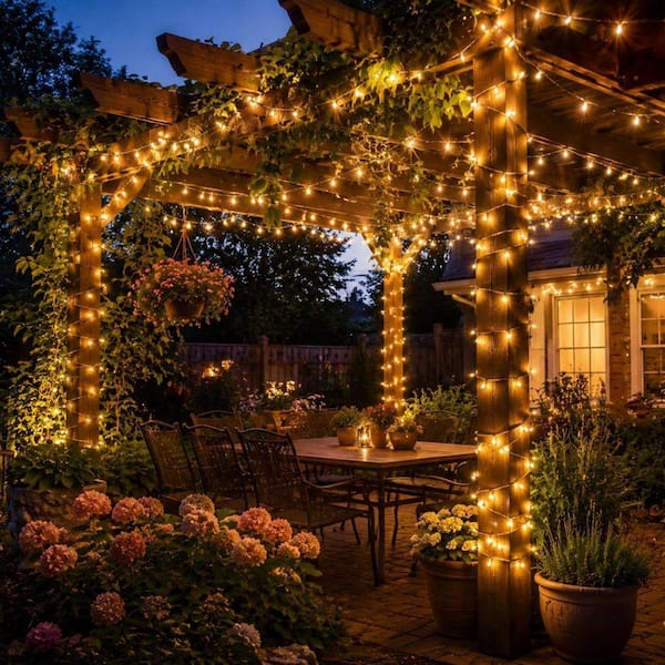 168 ft. Warm White Solar Garden Torch String Lights with 600 LED