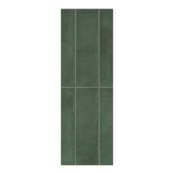 Spanish Artis Dark Green 4 in. x 12 in. Glazed Porcelain Wall Tile Sample