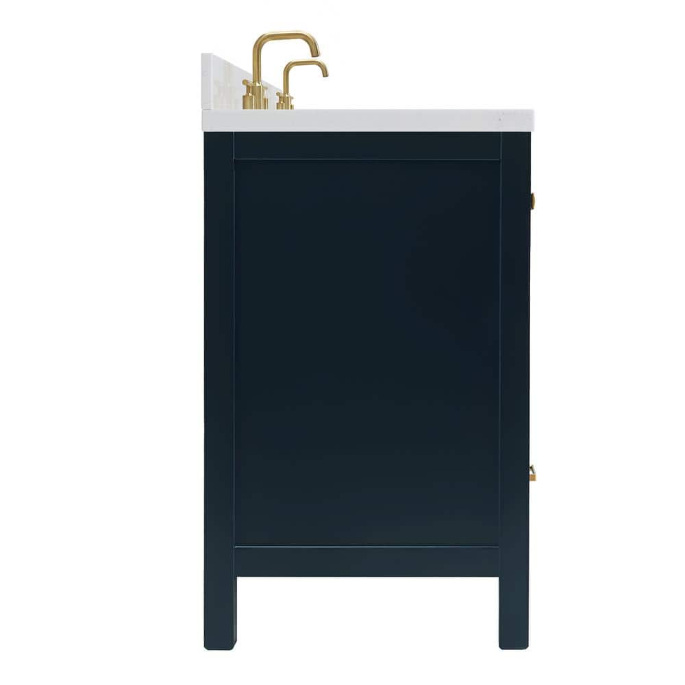 Midnight Blue Wood Freestanding Double Vanity with White Quartz Top