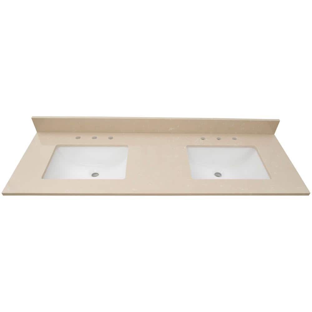 61 in. Beige Cosmic Sand Double Sink Vanity Top with White Ceramic Undermount Sinks