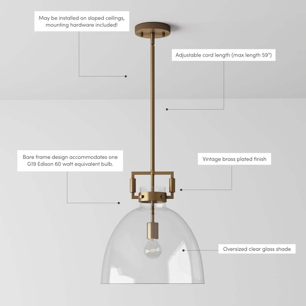 Nathan James Leigh Gold Indoor Ceiling Hanging Pendant Light with Clear Glass and Adjustable Cord for Kitchen, Island, Entryway