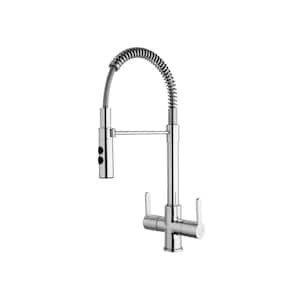 Double Handle Pull Down Sprayer Kitchen Faucet with Spring Spout in Brushed Nickel