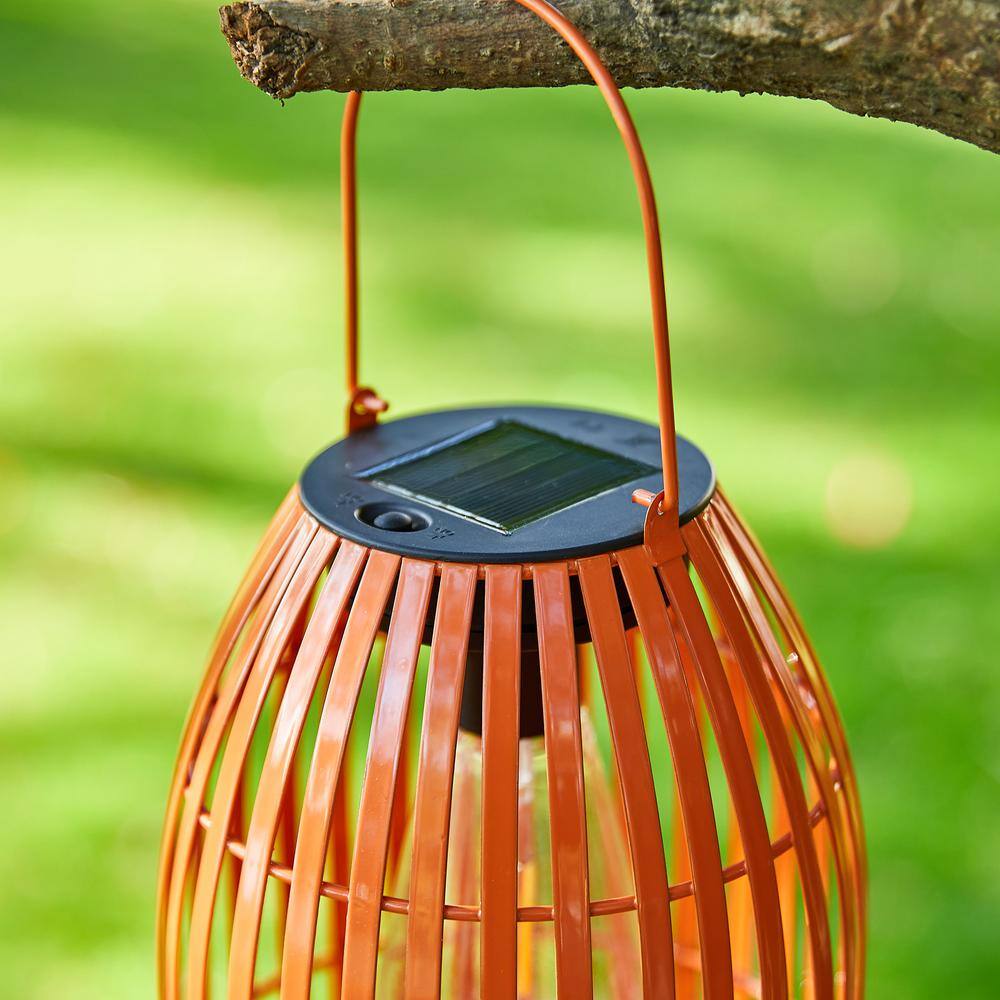 9.75" Orange Metal Woven Solar Powered Outdoor Lantern