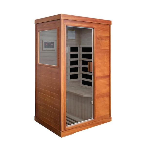 Oguman Wood 1-Person Far Infrared Sauna with 5 Heating Panels, Adjustable Time, Smart Panel, Bluetooth Speaker