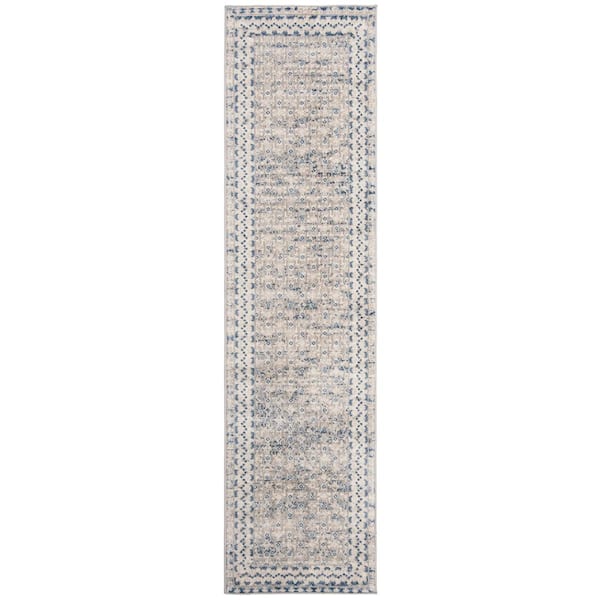 Brentwood Light Gray/Blue 2 ft. x 22 ft. Multi-Border Geometric Runner Rug