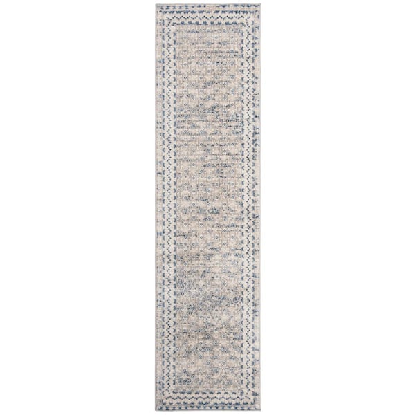 SAFAVIEH Brentwood Light Gray/Blue 2 ft. x 22 ft. Multi-Border Geometric Runner Rug