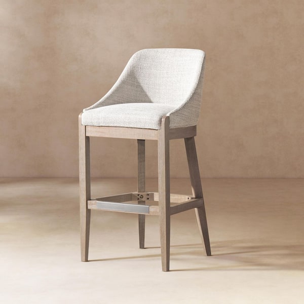 Newport 41 in. Coastal Curved Back Upholstered Wood Frame Bar Stool in 2-Tone Neutral Gray