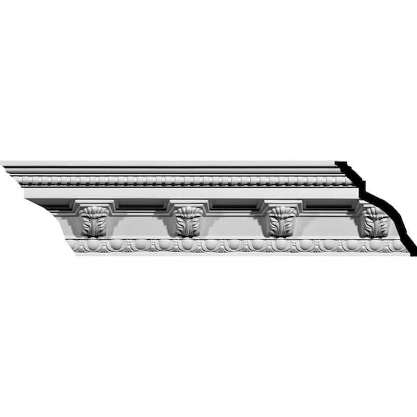 Ekena Millwork 5-1/4 in. H x 5-1/4 in. P x 7-1/2 in. F x 94-1/2 in. L Polyurethane Attica Acanthus Leaf Crown Moulding (12-Pack)