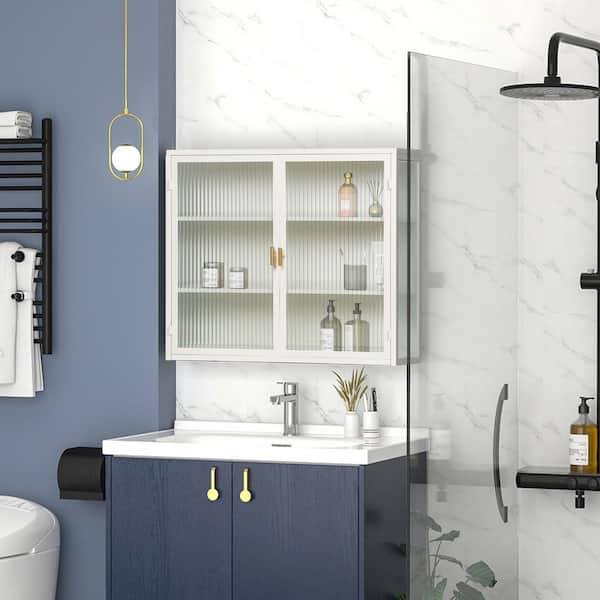 27.56 in. W x 23.62 in. H Rectangular White Metal Surface Mount Medicine Cabinet without Mirror