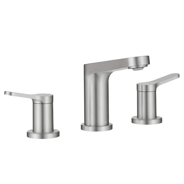 Indy 2-Handle 8 in. Widespread Bathroom Faucet in Spot-Free Brushed Nickel with Pop Up Drain and Supply Lines