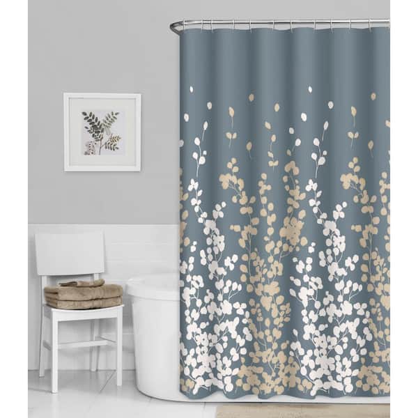 Maytex Sylvia Faux Silk Fabric 70 In X, White And Tan Shower Curtain