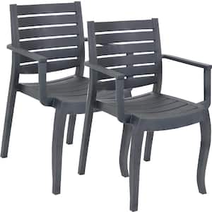 Illias Plastic Outdoor Patio Arm Chair in Gray (Set of 2)