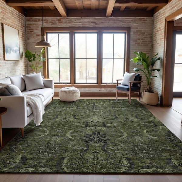 Mayfield Premium Machine Washable Abstract AMF1082 Olive 5 ft. x 7 ft. 6 in. Area Rug